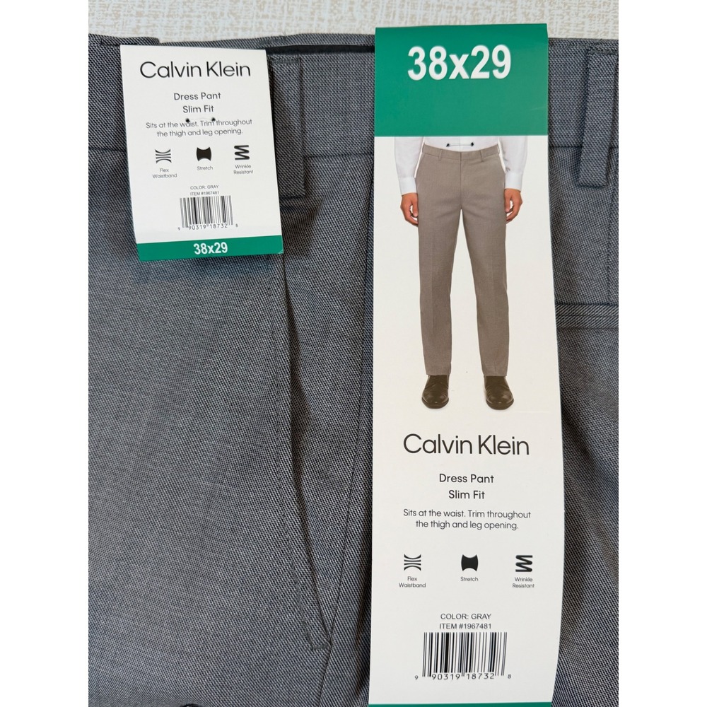 Calvin Klein Mens Slim Fit Dress Pants Gray Flex Waistband 38x29 Office Classic